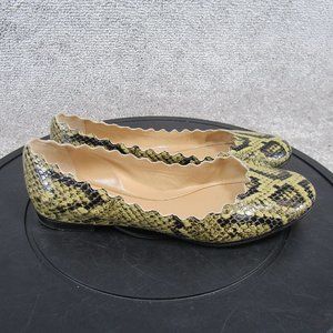 Chole Flats Womens Size 37 Eu 6.5 Us Scalloped Snakeprint Yellow Black Ballert